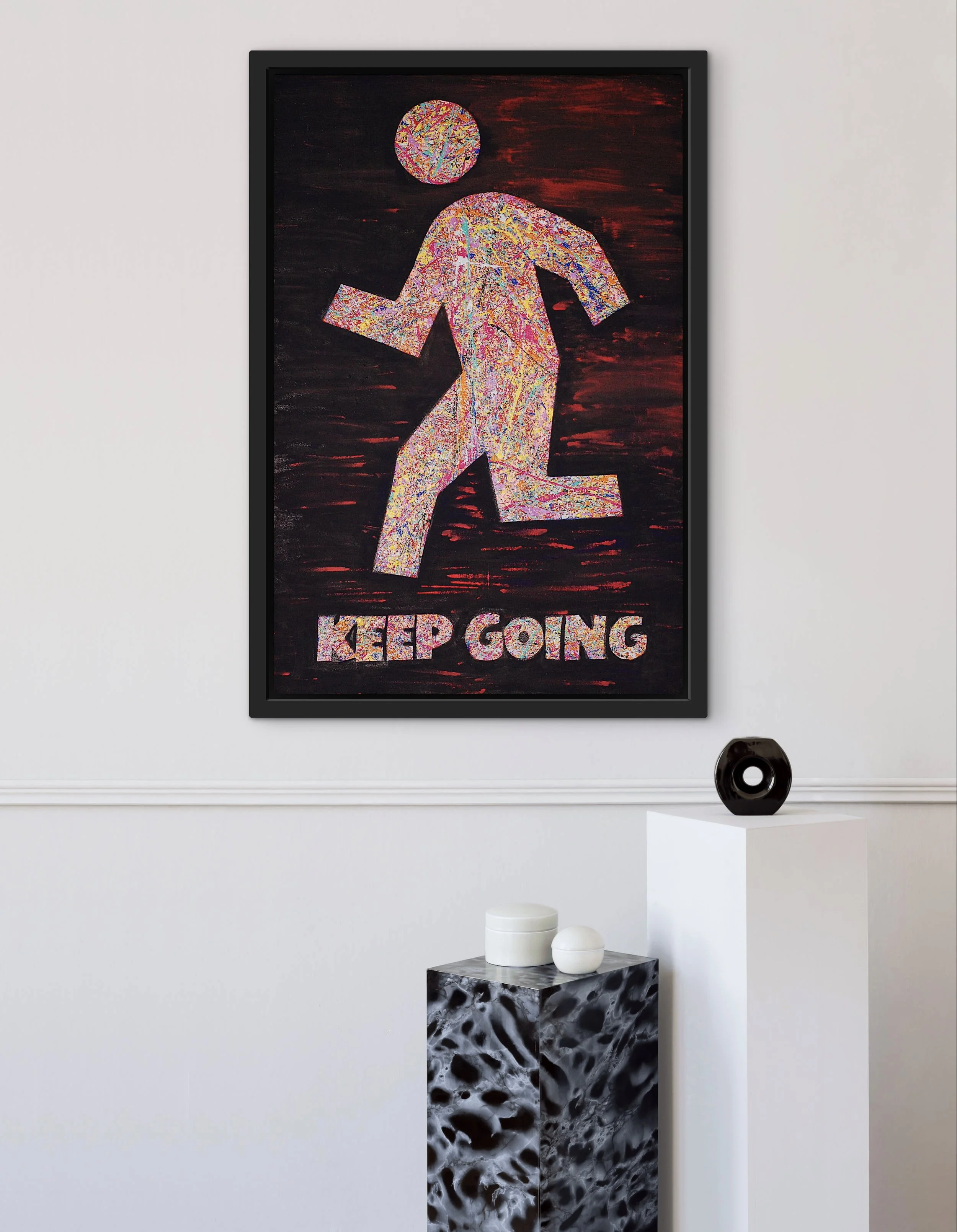 Keep Going artwork by SUPERBLOOM depicting non-linear progress through a vibrant running figure