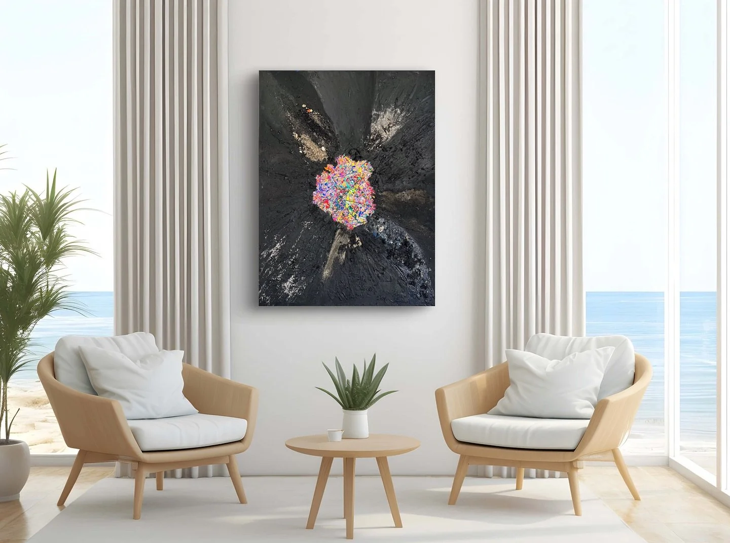 “Under Pressure”
Beneath a dark, raw, and fractured crust lies a world in waiting. From the core, an eruption of color bursts upward, breaking through the surface with unstoppable force. Textures drawn from the Pacific Ocean, California&r