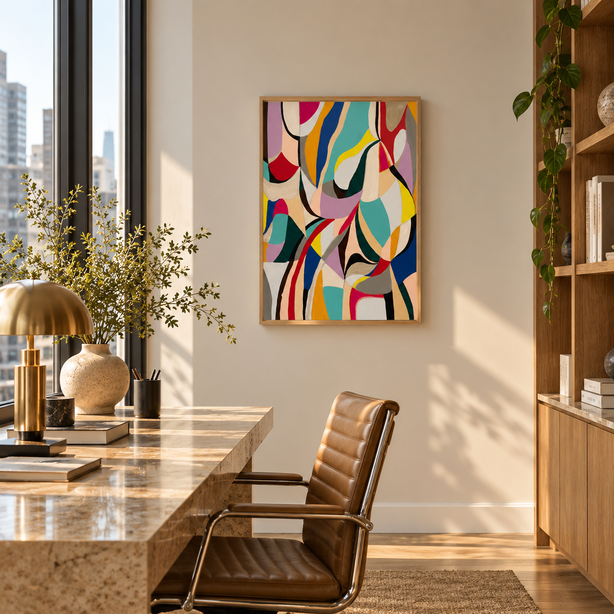 Sunlit Modern Workspace with Abstract SUPERBLOOM Art in NYC.png