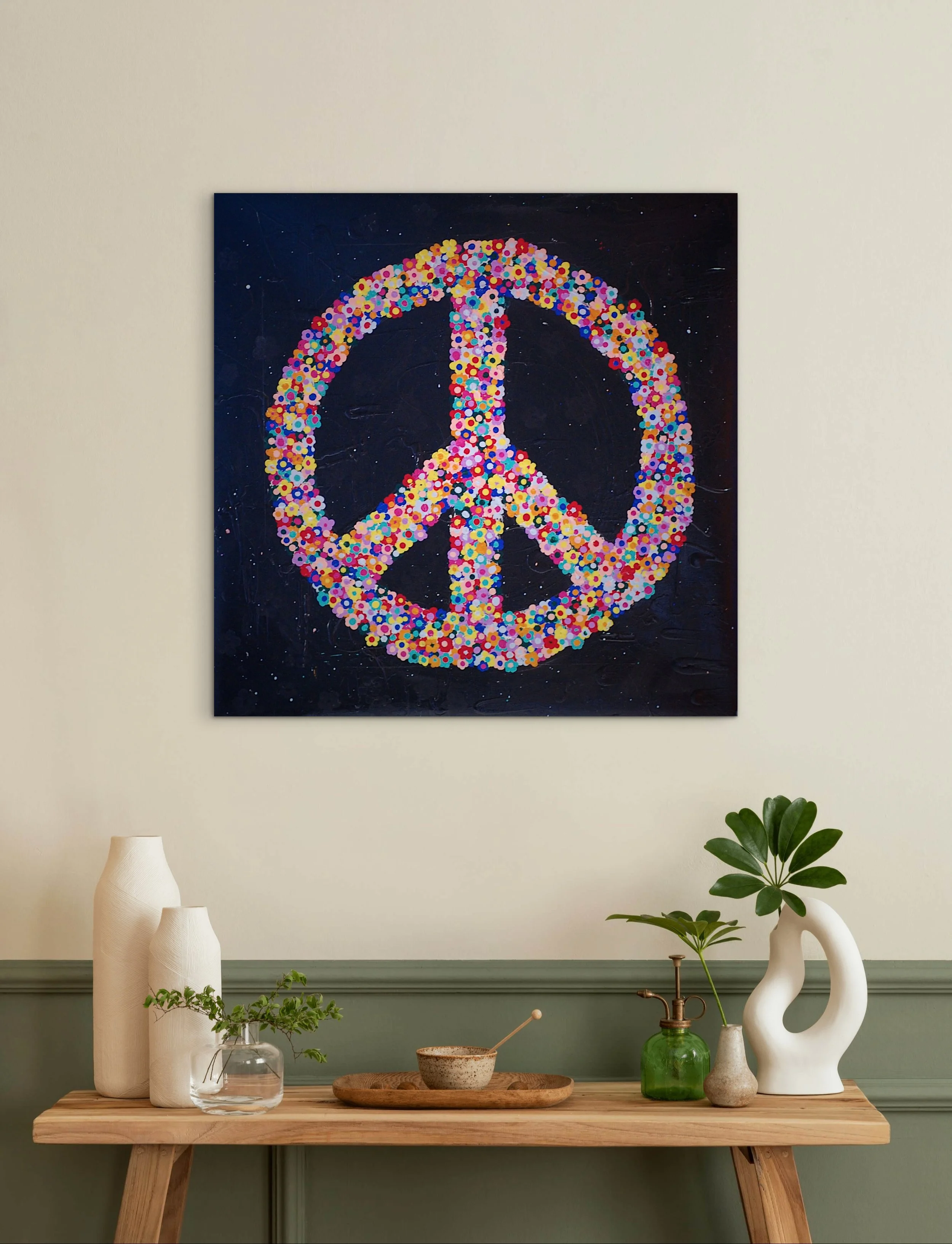 Peace & Flowers by SUPERBLOOM | Original 30×30 Floral Peace Painting