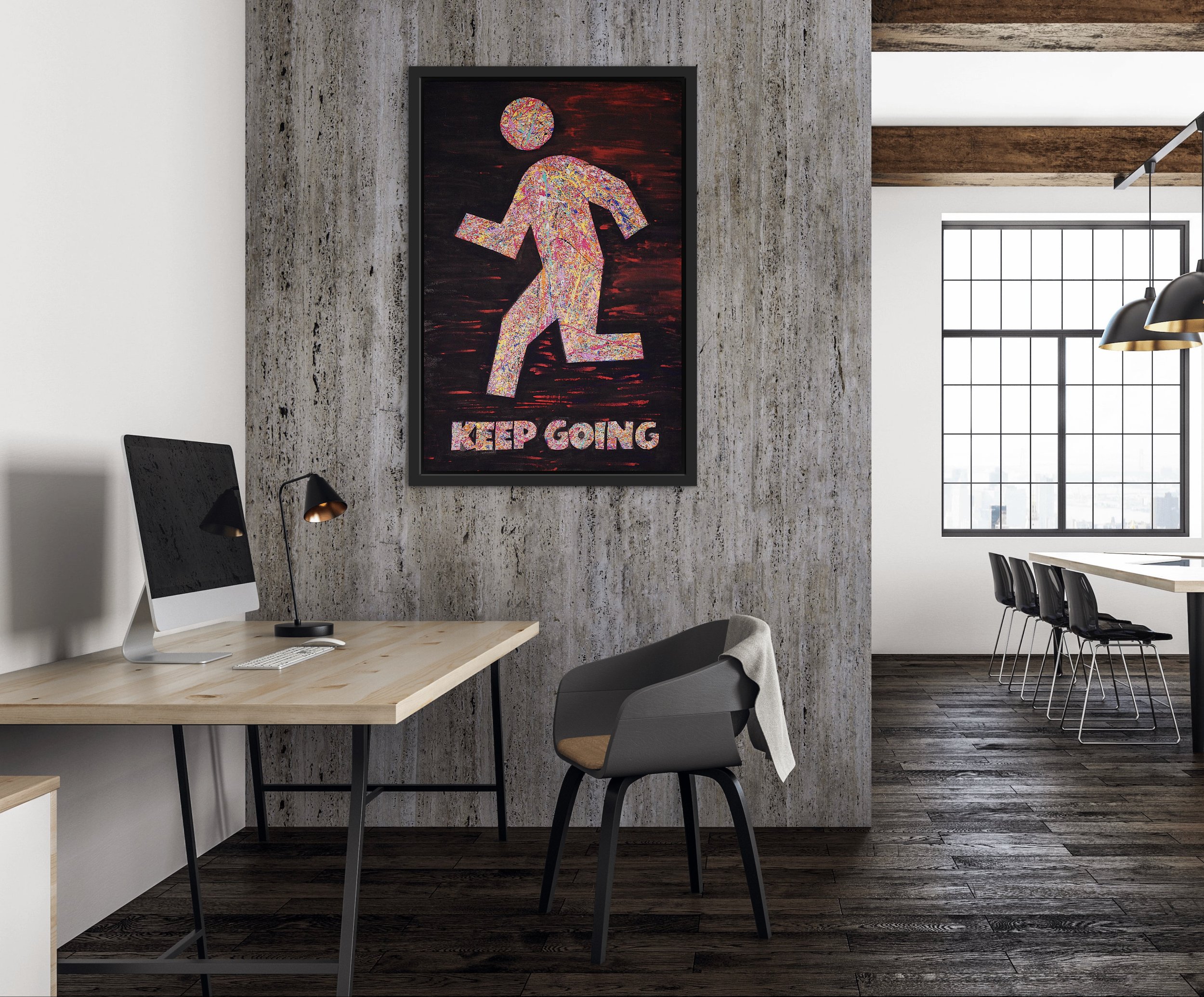 Abstract figurative painting Keep Going by SUPERBLOOM representing progress through movement and color.