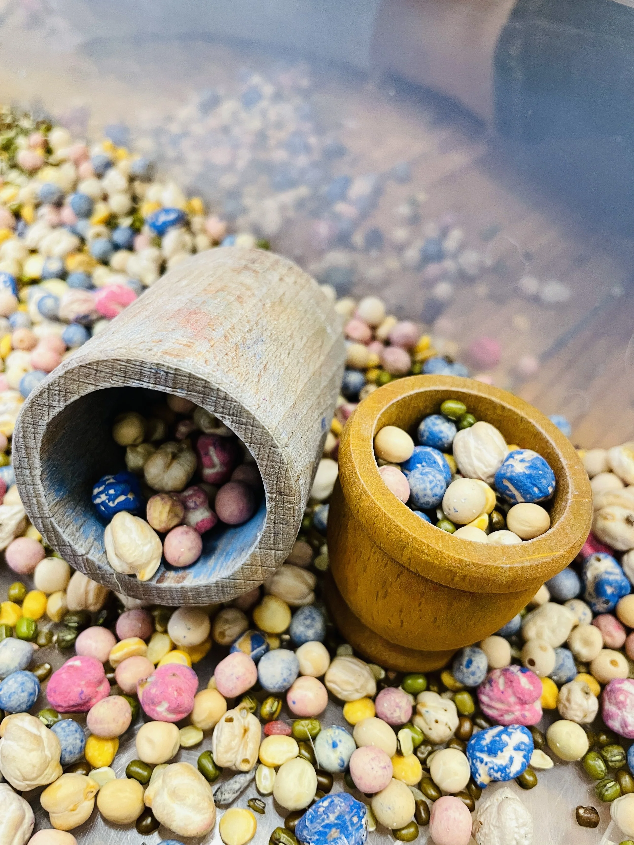 Scoop, Pour and Transfer! (sensory play with beans)