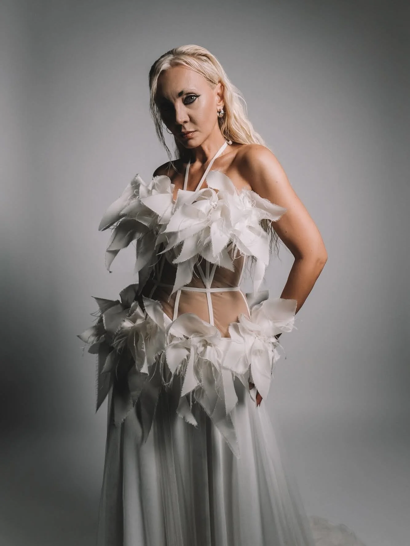 The ORCHID gown, look 14 from the latest runway collection, SS26 AWAKENING.

See the full lookbook now at ritual-unions.com.

lookbook photographer: @tatsianatribunalova [slide 1-2]
runway &amp; backstage photographer: @the.saums [slide 3-10]
model: 