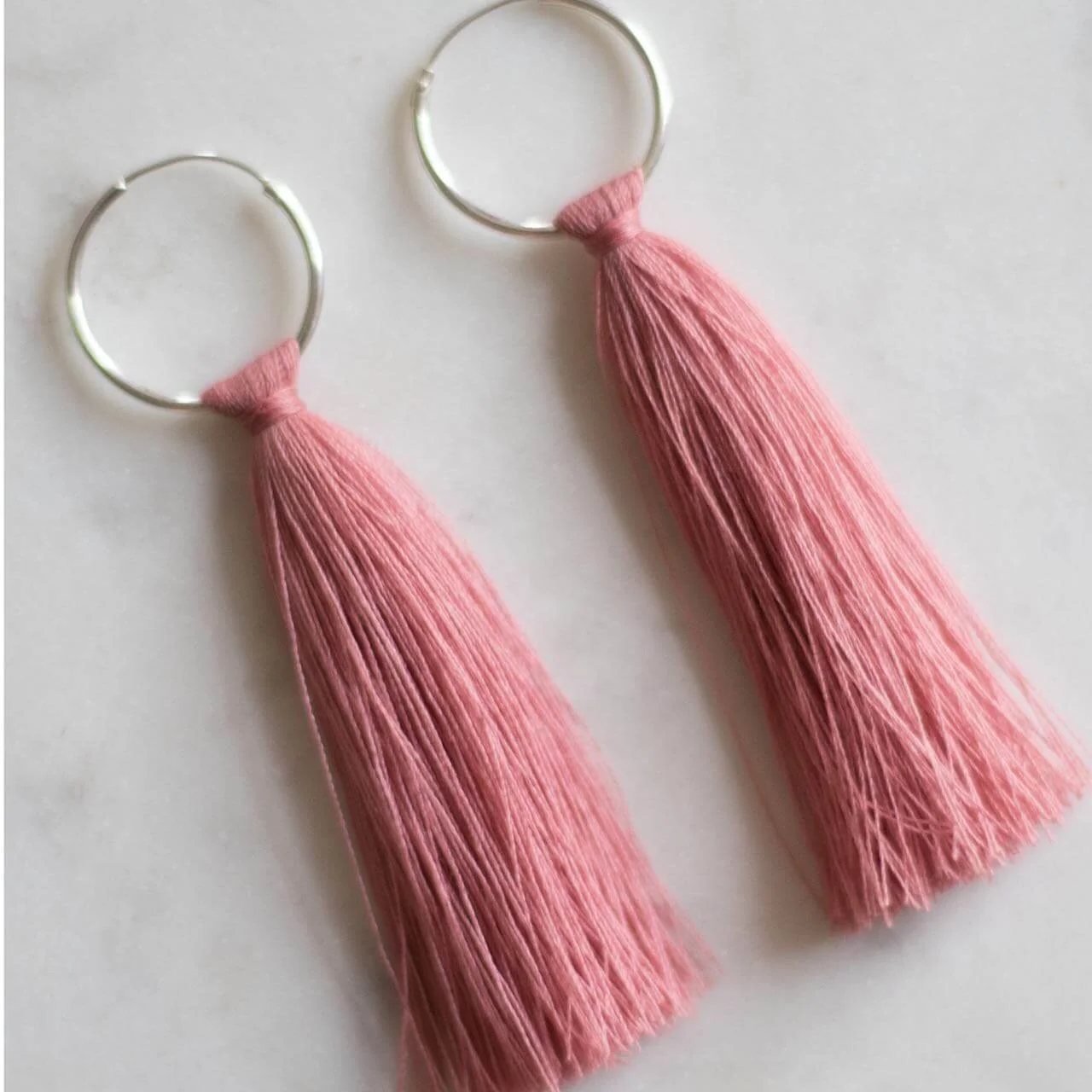 Blush Pink Sterling Tassel Hoops - Voice International