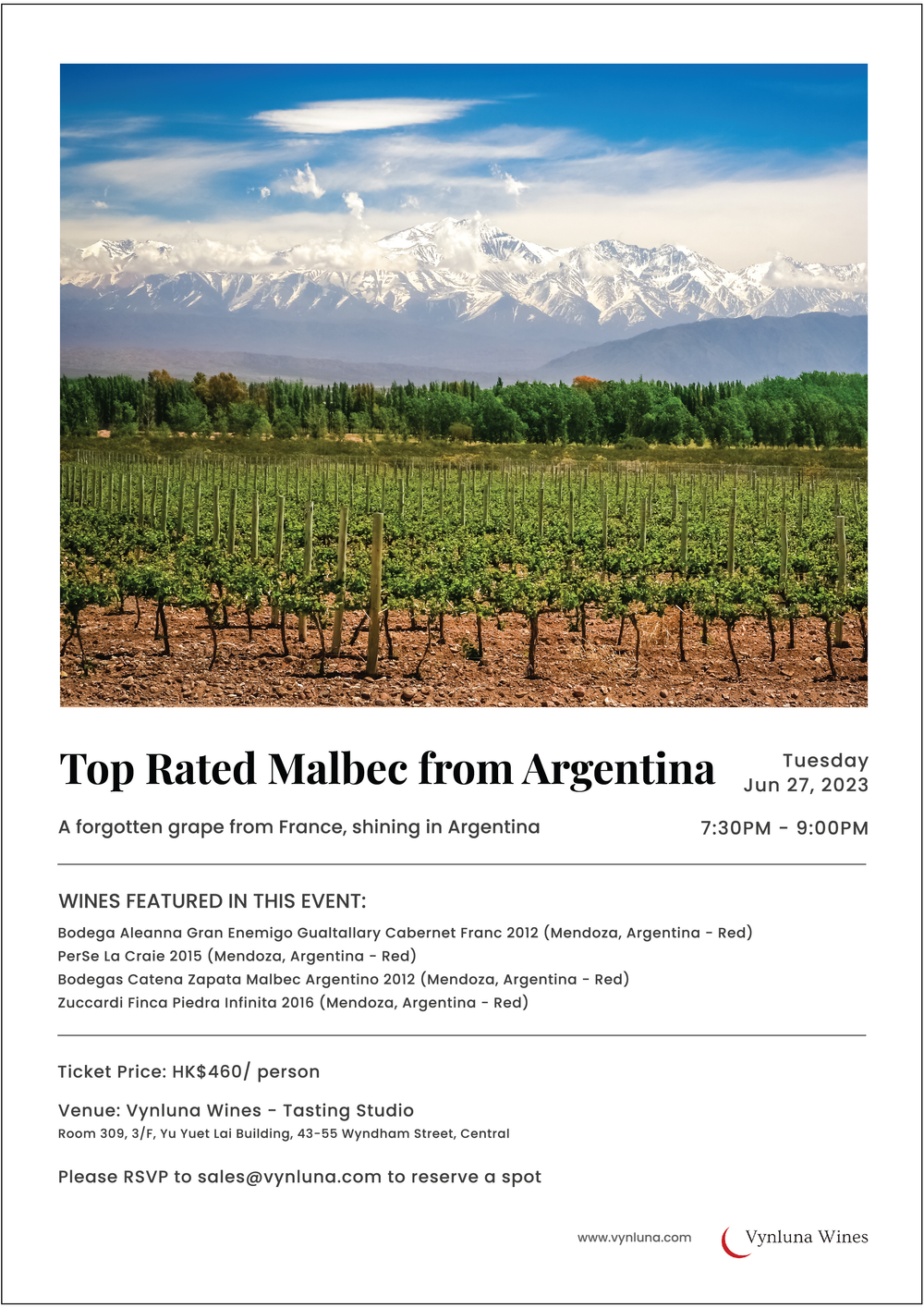 Themed Tasting Event Top Rated Malbec from Argentina — Vynluna Wines