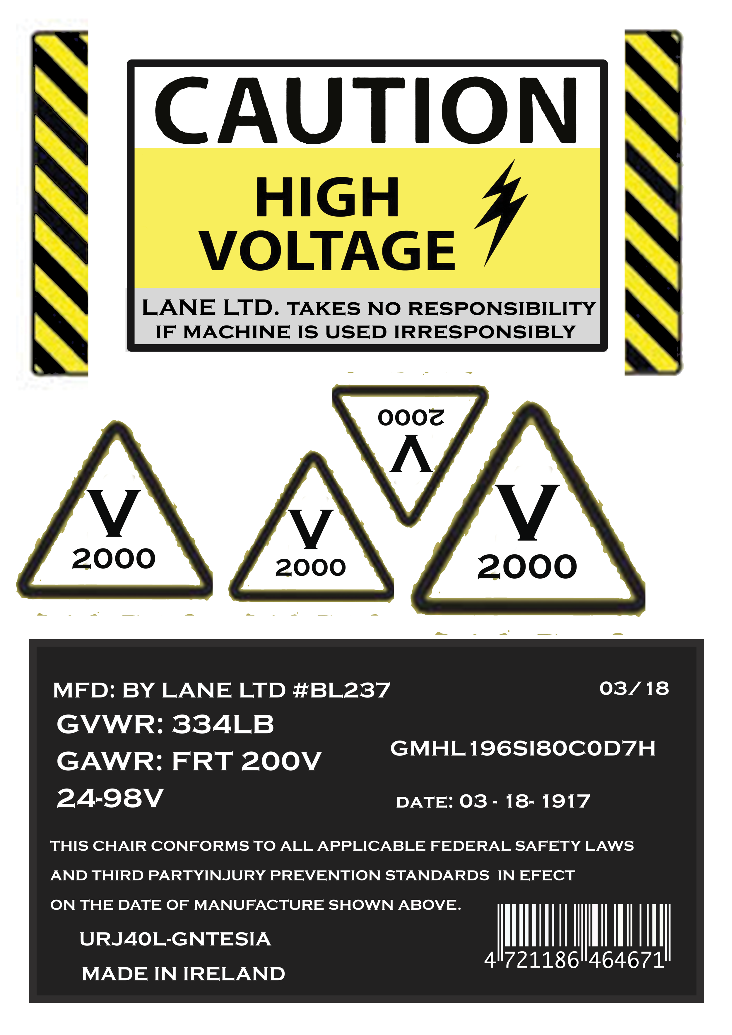 Electric Chair Prop Labels