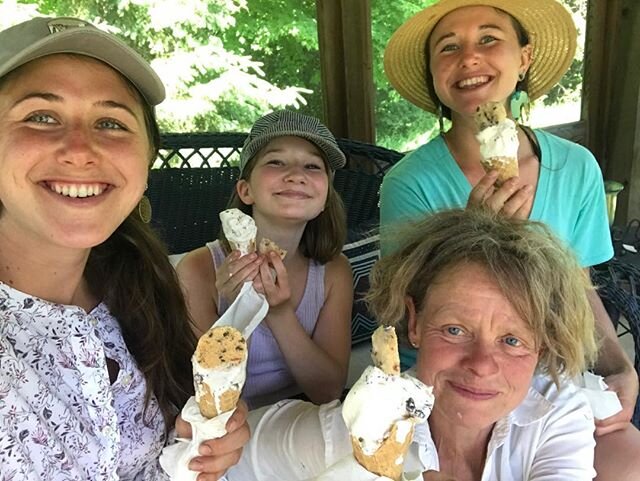 Afternoon treat: Pumphouse Creamery Lemon &amp; Olive Oil, Fresh Banana, Black Garlic Chip, Garam Masala + Julie&rsquo;s Smokehouse Chocolate Chip Shortbread Cookies