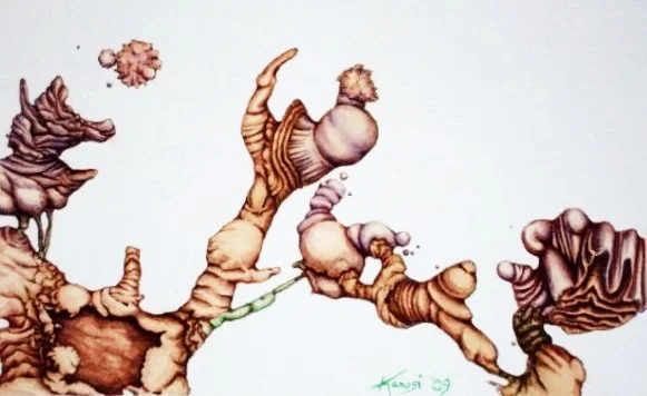 Microbial Landscape #3 Coffee & Watercolour on 140lb CP 5″ x 9″ 2009