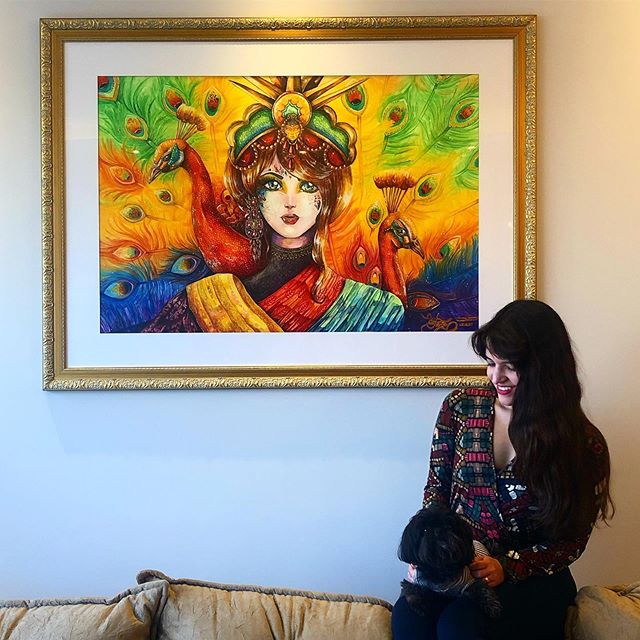✨This is me and my dog Lilly with my painting &ldquo;Parama Mohana&rdquo; which now hangs in our living room. I realized I barely post anything about myself so I decided to share a bit about us. If there is anything else you&rsquo;d like to know abou