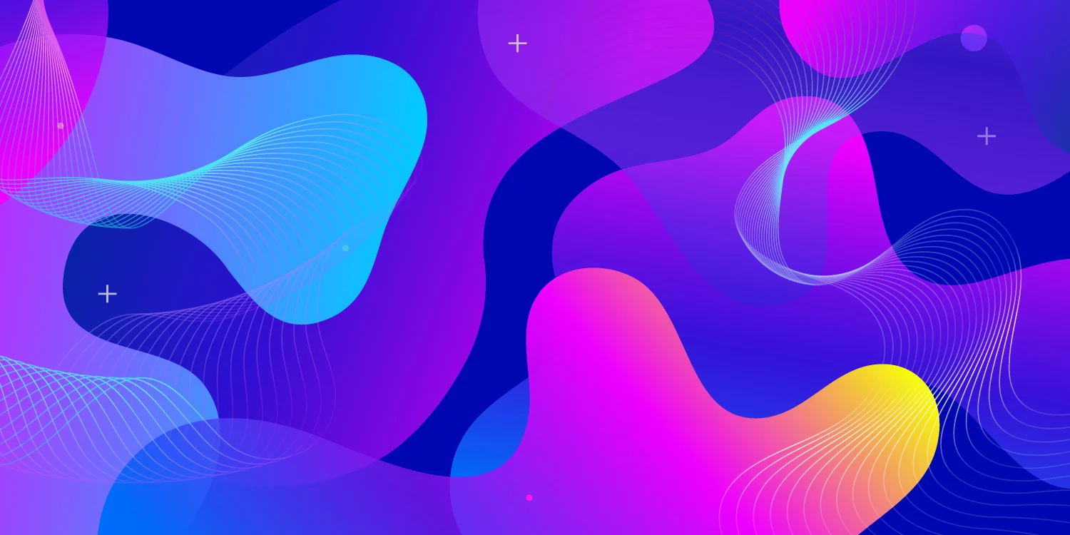Abstract digital artwork with colorful flowing shapes and lines, primarily in shades of purple, blue, pink, and yellow.