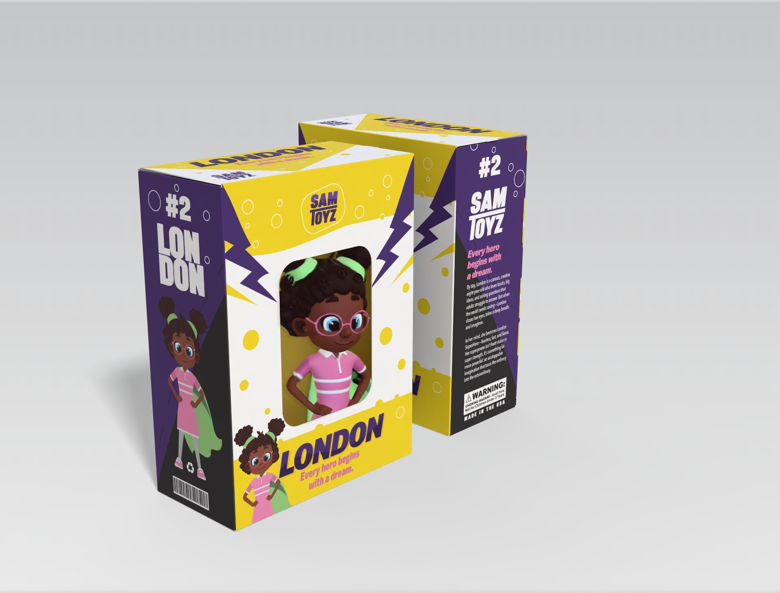 London super hero packaging with 3D toy concept