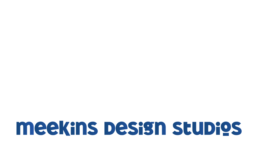 Logo of Meekins Design Studios with blue text on a white background.