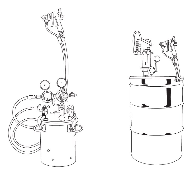 Two refrigeration or cooling units with attached hoses and gauges, one mounted on a metal barrel and the other on a cylindrical container with a control panel.