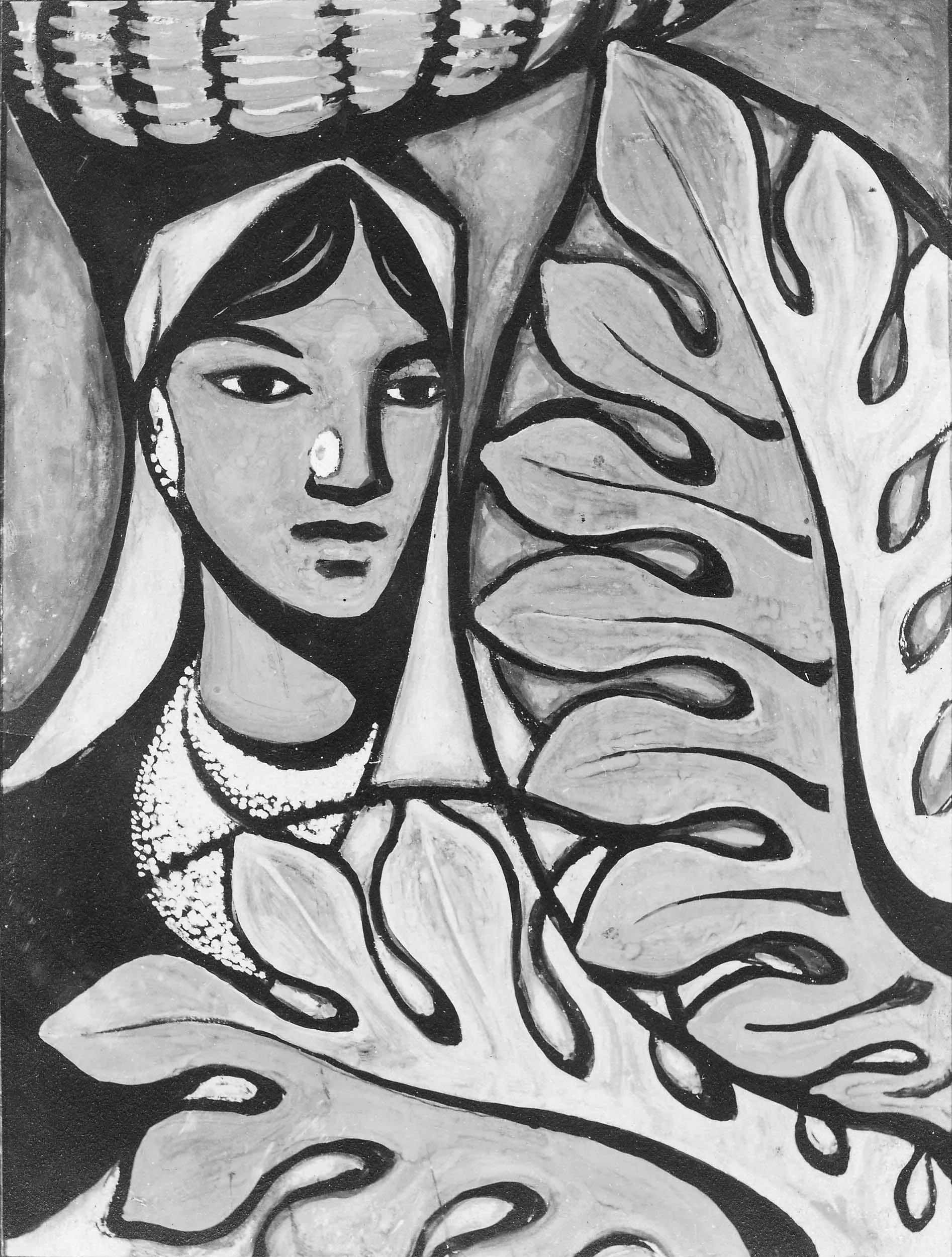 Woman with cut leaf Philodendron