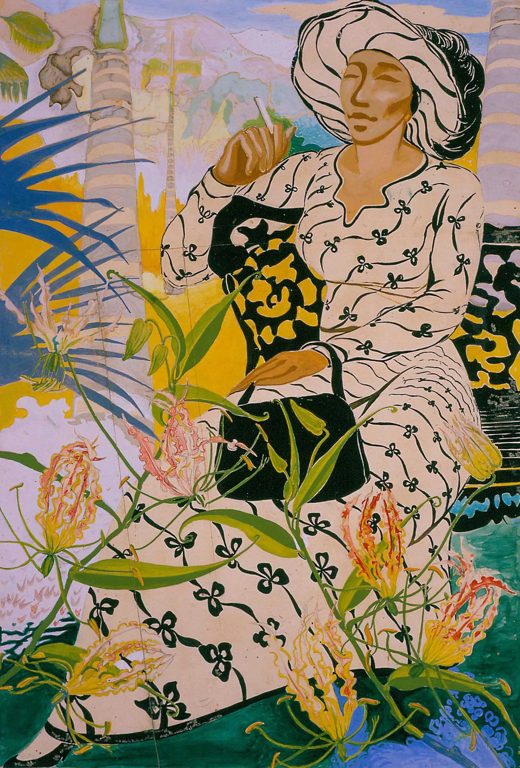 Woman with Gloriosa Lilies