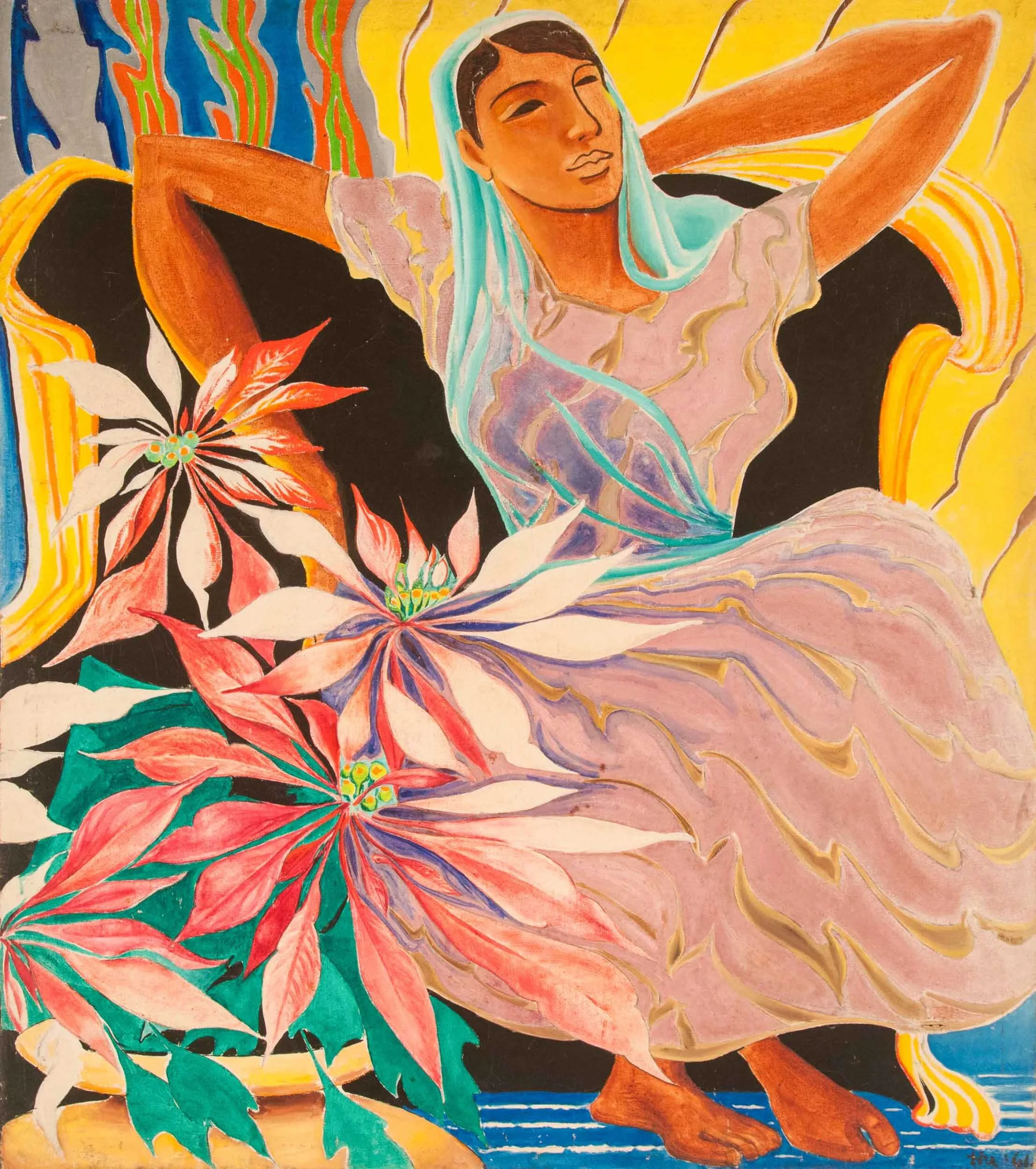 Woman with Poinsettias