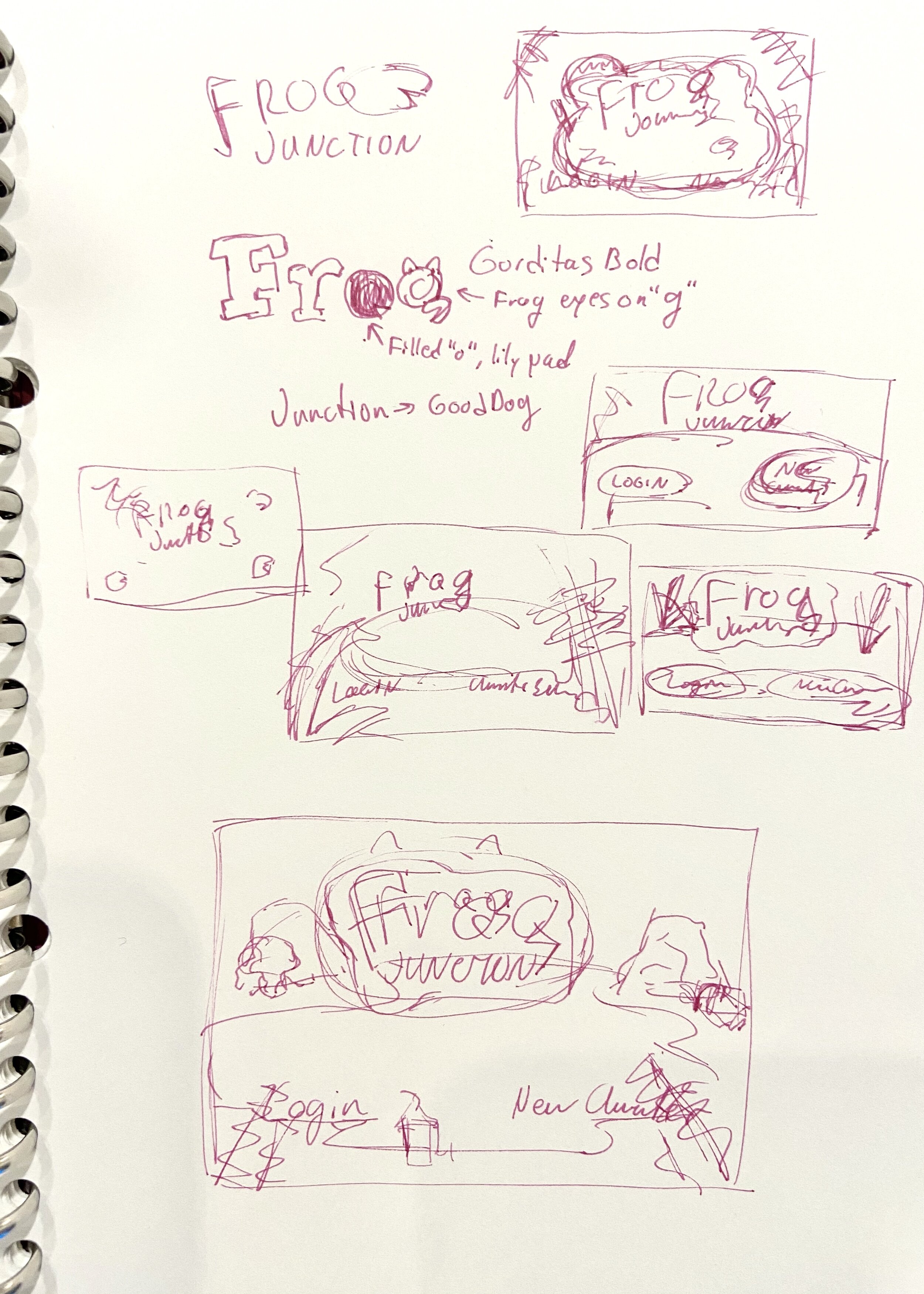  Rough title screen sketches, mostly centered around the background illustration. 