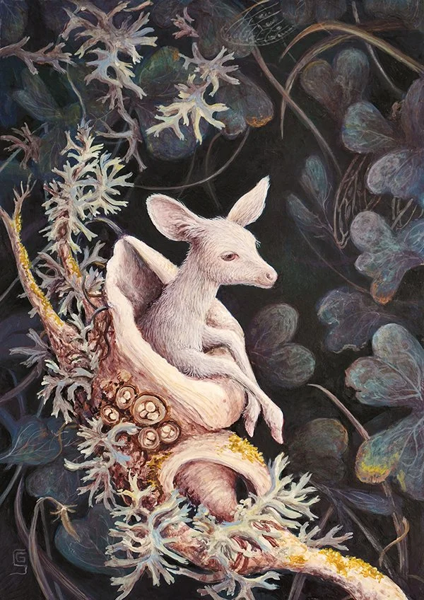 deer lichens forest dream blue