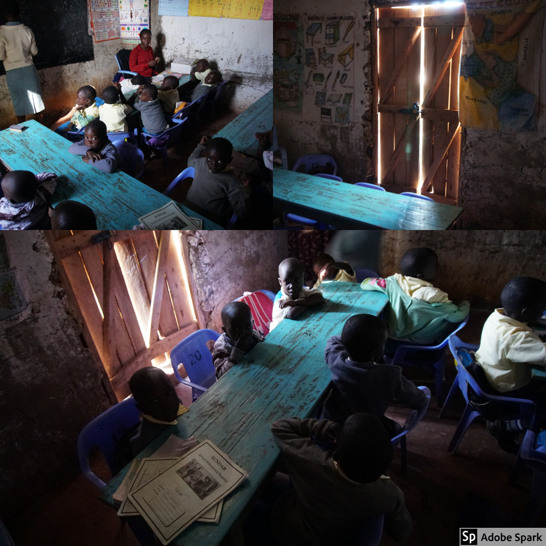  The kindergarten room, as well as the other classrooms, did not have consistent electricity. Each window did have windows, but during the rainy season, it was important to keep the windows closed in order to keep the rain out. This made the classroo