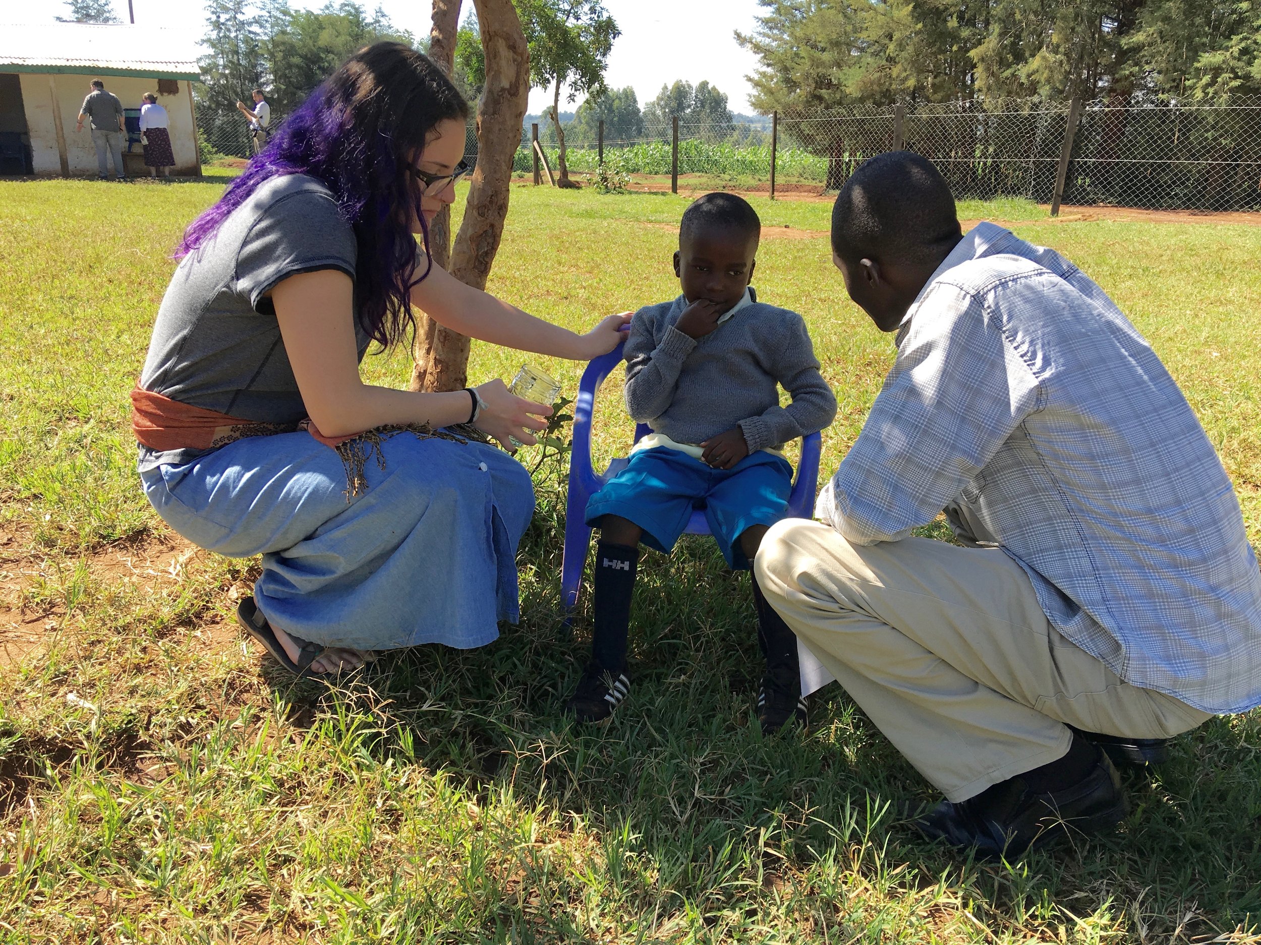  During afternoon recess, our nurse, Brooke, checks in on a student who wasn't feeling well. She sat him in the shade and got him water. He was ready to class after recess! 