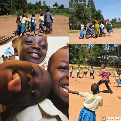 More shenanigans during recess. The top two pictures show a group of students playing, "I lost a letter" which is very similar to "Duck, Duck, Goose". On the bottom right, Ben shows students how to dance the Hokey Pokey. On the left, we have student