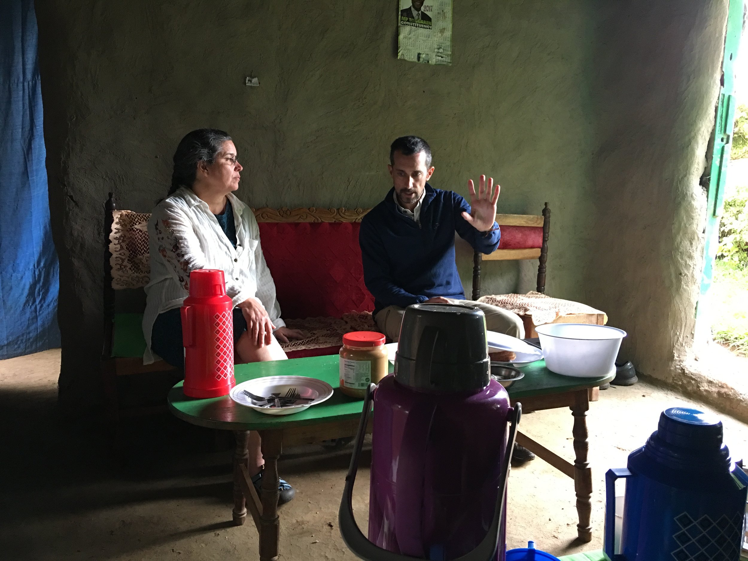  Melissa and John planning out the day over breakfast and morning chai. 