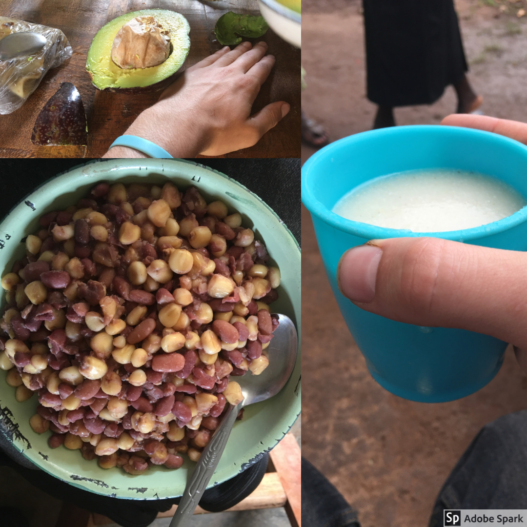  During one school day, Melissa insisted that we eat the same food as the children. On the bottom left is Githeri which was a mixture of corn and beans. To the top left was an avocado (not a typical part of the children's lunch), and to the right was