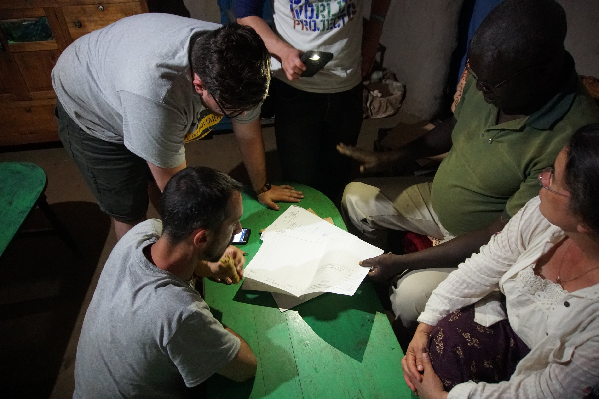 Bapa showing Melissa, John, Connor, and Ben the land contract for where HIP is located.