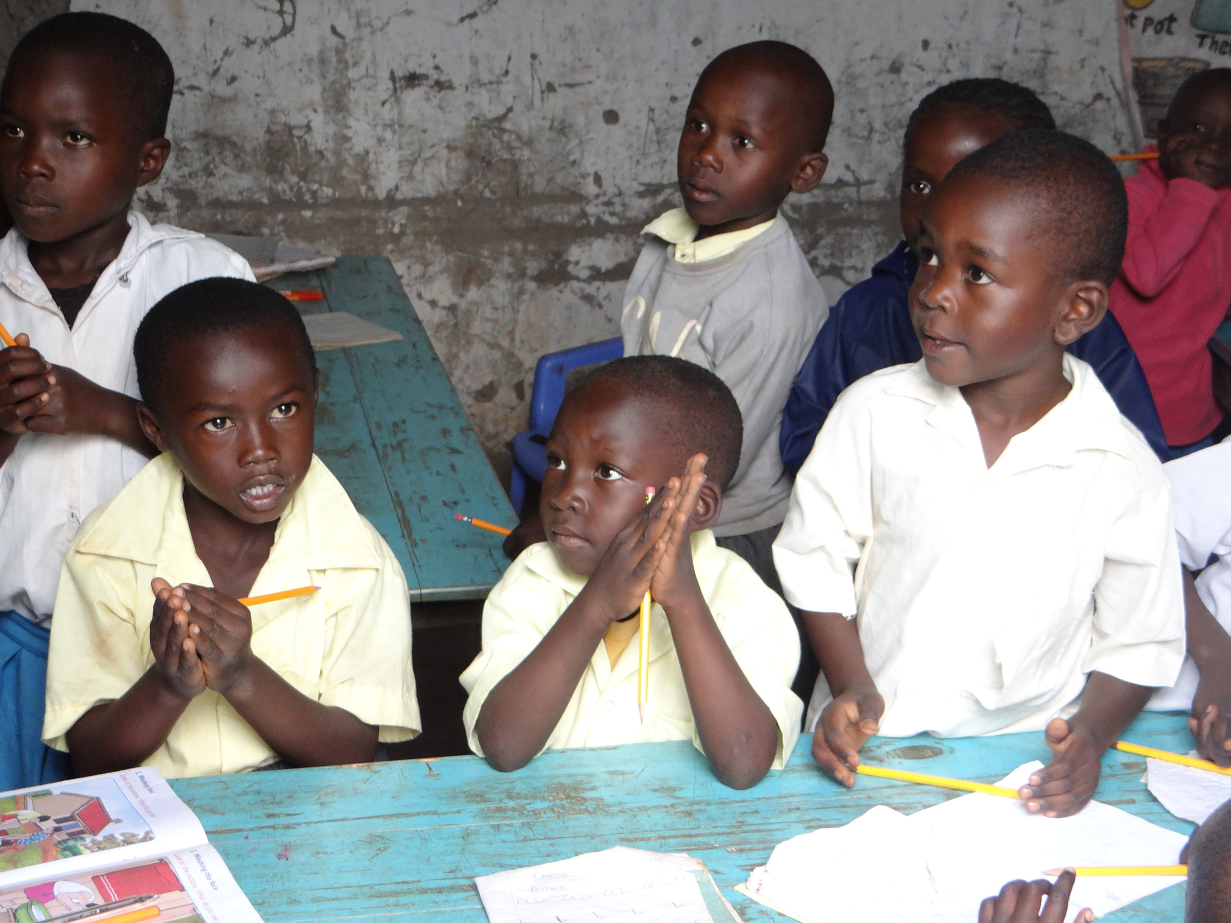 The students excited to use their new pencils.