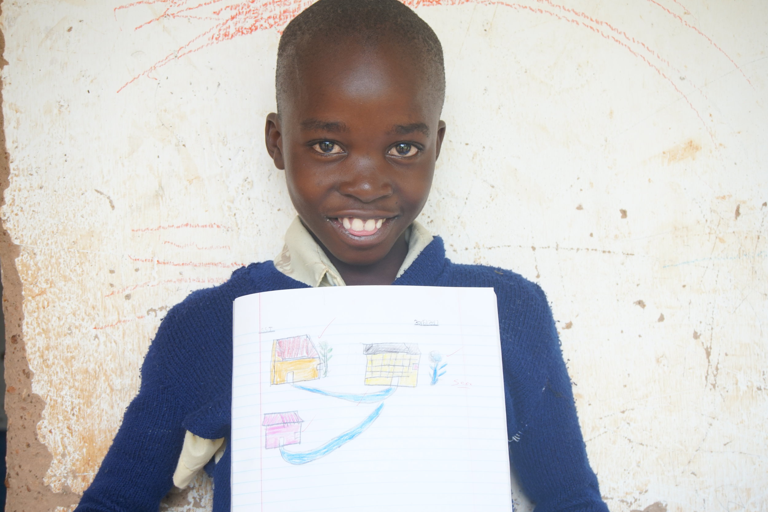 We had students draw pictures. This was a picture that a student drew of her house and the path to the school.