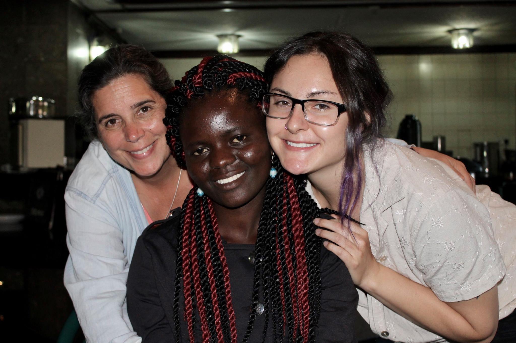 Esther, Livingstone's sister, came with us to Nairobi. There, Brooke and Melissa accompanied her while she got her hair done.