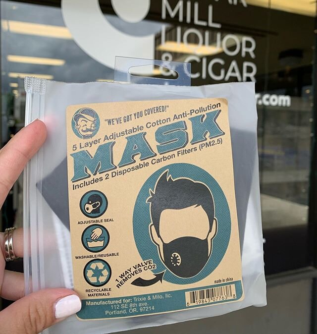 Looking for a mask? 😷 We&rsquo;ve got your face covered! Now available @cedar_mill_liquor Washable, reusable, adjustable, and comes with two carbon filters. #staysafe #keepyourdistance #wearamask #cedarmillliquorstore #cheers