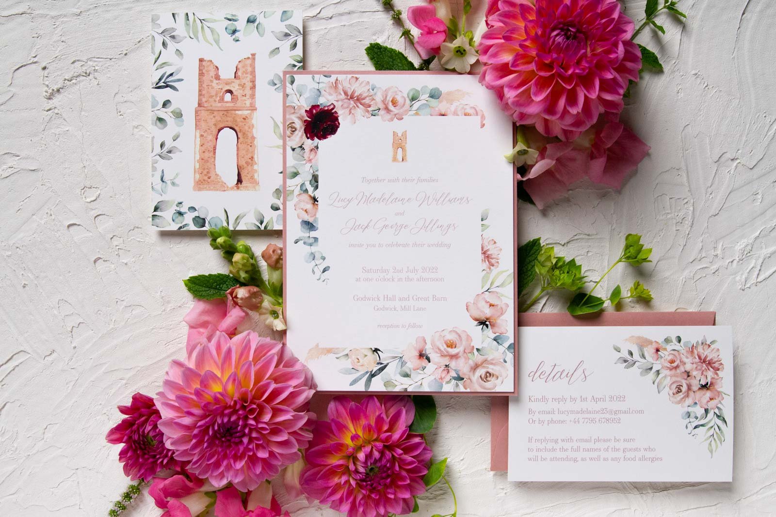 Blush-pink-and-dusty-rose-watercolour-florals-custom-wedding-invitation-and-double-sided-details-card-with-watercolour-venue-illustration-3.jpg