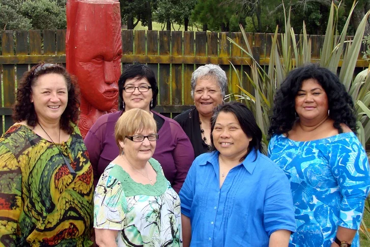 The photo is of some of the leaders identified in the first Community Readiness assessment in 2011 as the people leading efforts around FV prevention. (L to R): Georgie Thompson, Puamiria Maaka, Barbara Te Kare, Margaret Ngapera, Tess Liew, Moka Ngaro.