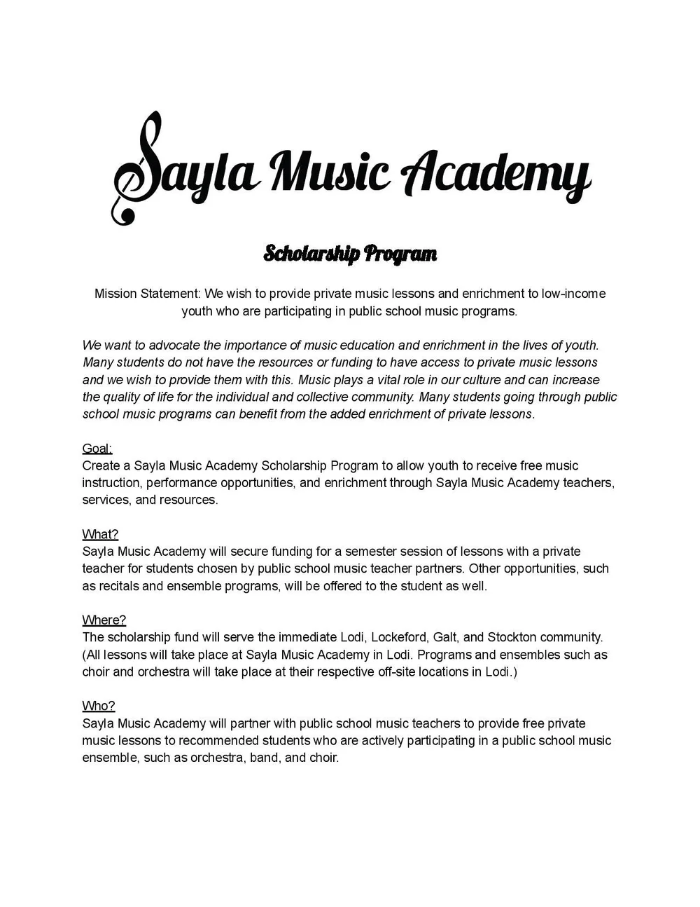 Scholarship Program — Sayla Music Academy
