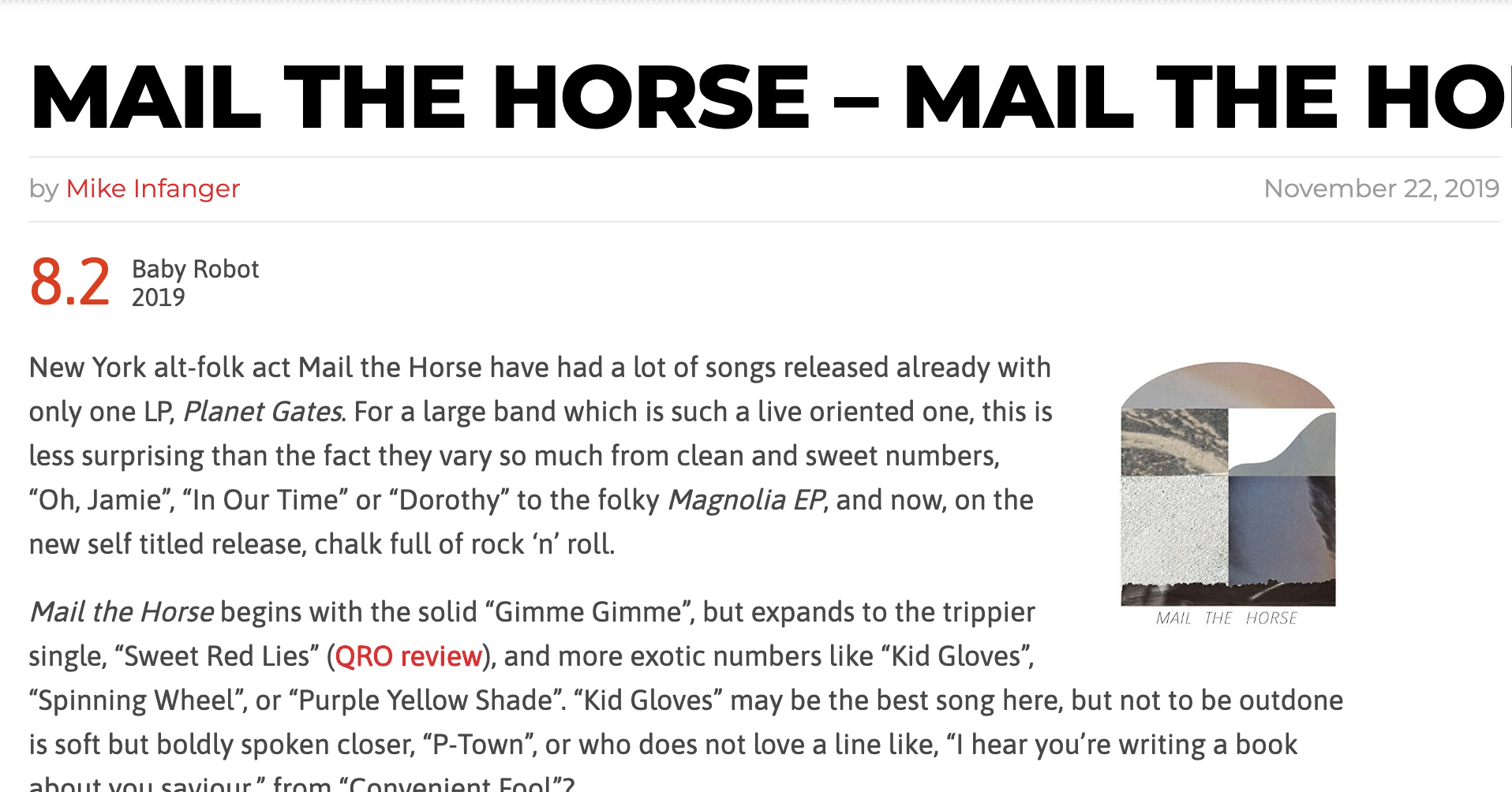 QRO reviews Mail The Horse (8.2/10)