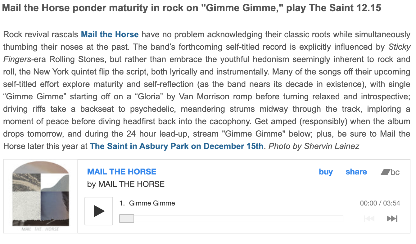 Deli NYC shares Mail The Horse's "Gimme Gimme"