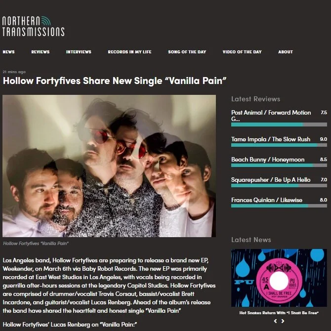 Northern Transmissions premiere Hollow Fortyfives' New Single “Vanilla Pain”