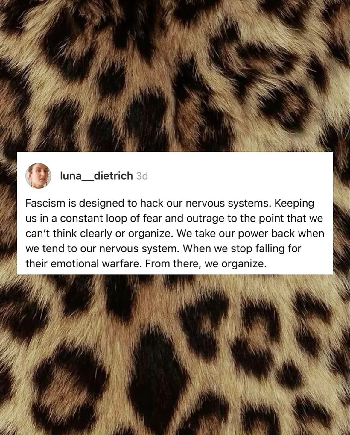 Reclaiming your nervous system when it&rsquo;s been hijacked by the corrupt system we live in is an act of rebellion. 

Presence interrupts the systems that profit from your reactivity.

&ldquo;nurturing one&rsquo;s physical, mental, emotional, and s