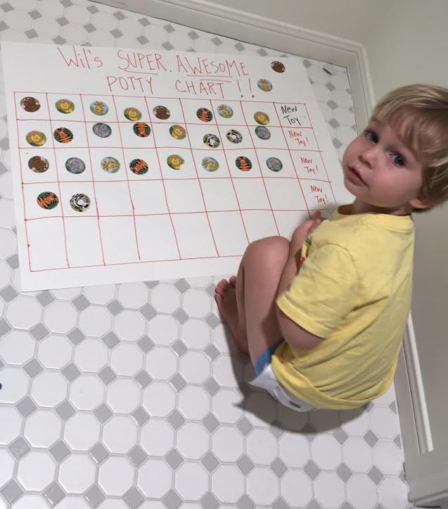 Wil with his potty training chart when he was 2.5 years old.
