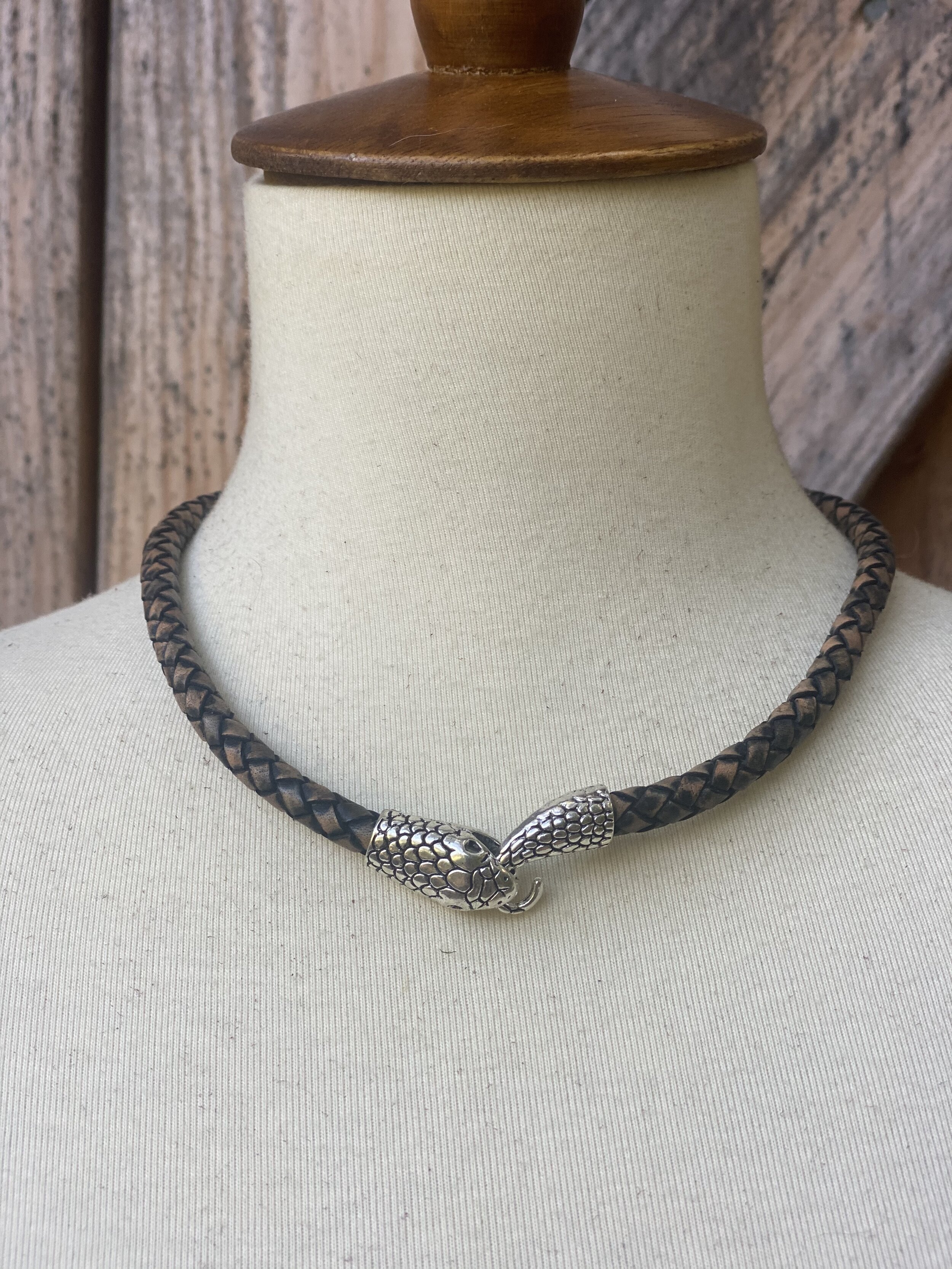 Leather Snake Clasp Necklace