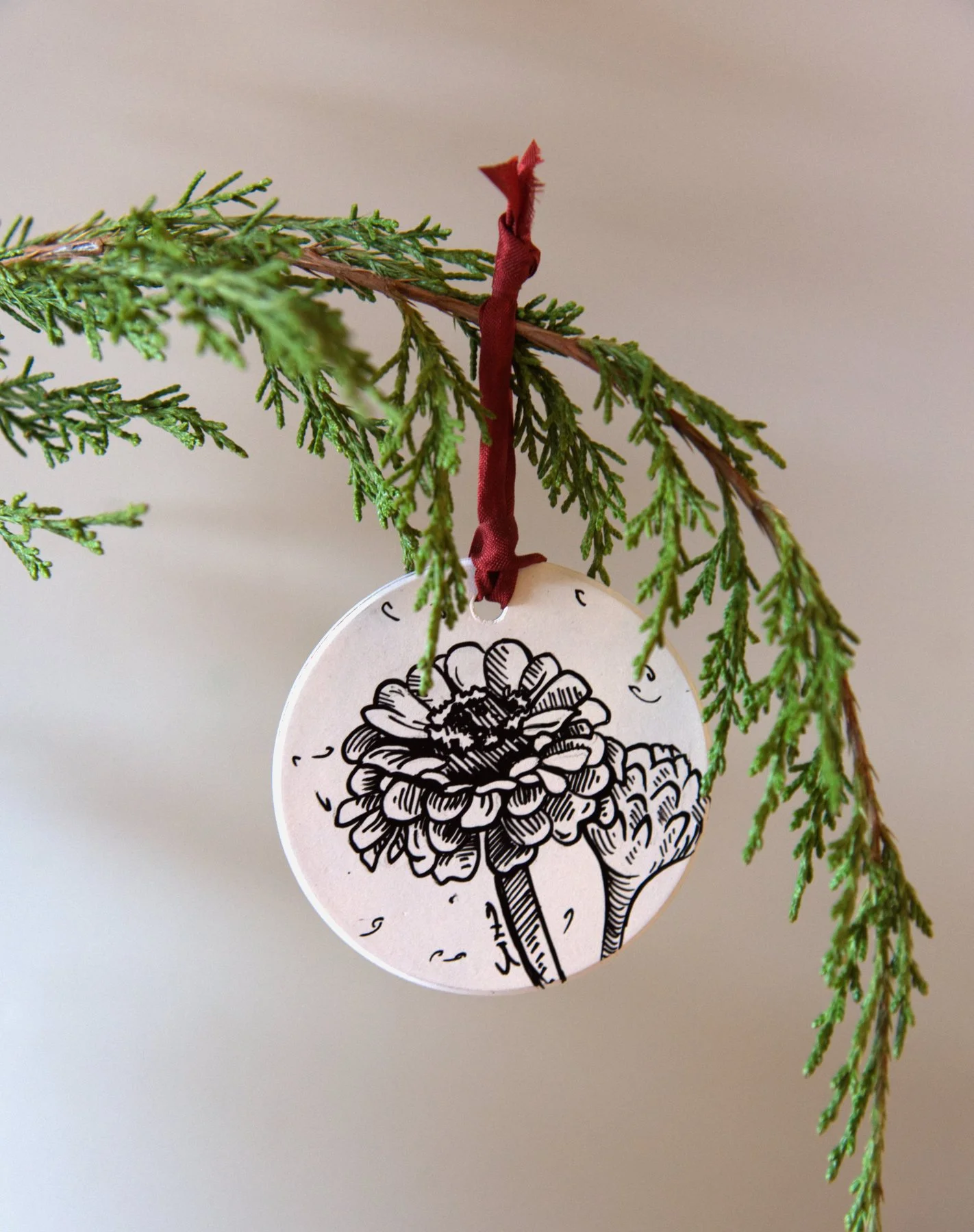 Zinnia Hand—Drawn Ceramic Ornament