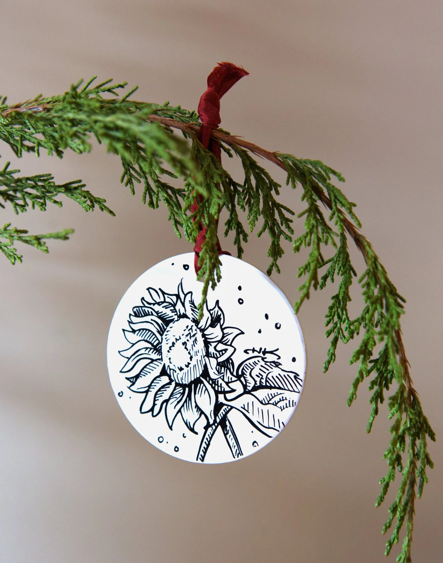 Sunflower Hand—Drawn Ceramic Ornament
