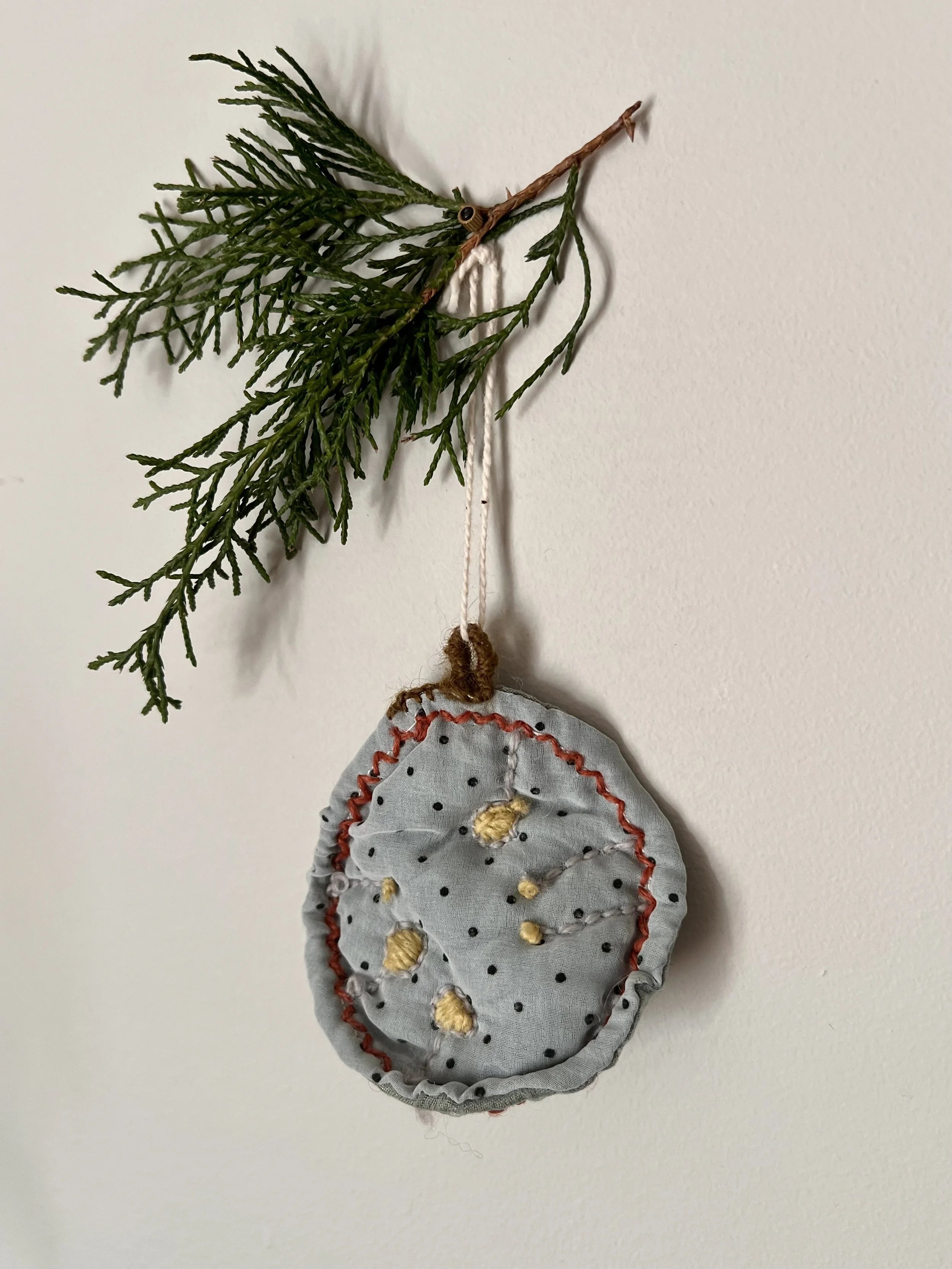 Polkadot with Yellow Seeds  "Money-Plant" Hand—Sewn Fabric Ornament
