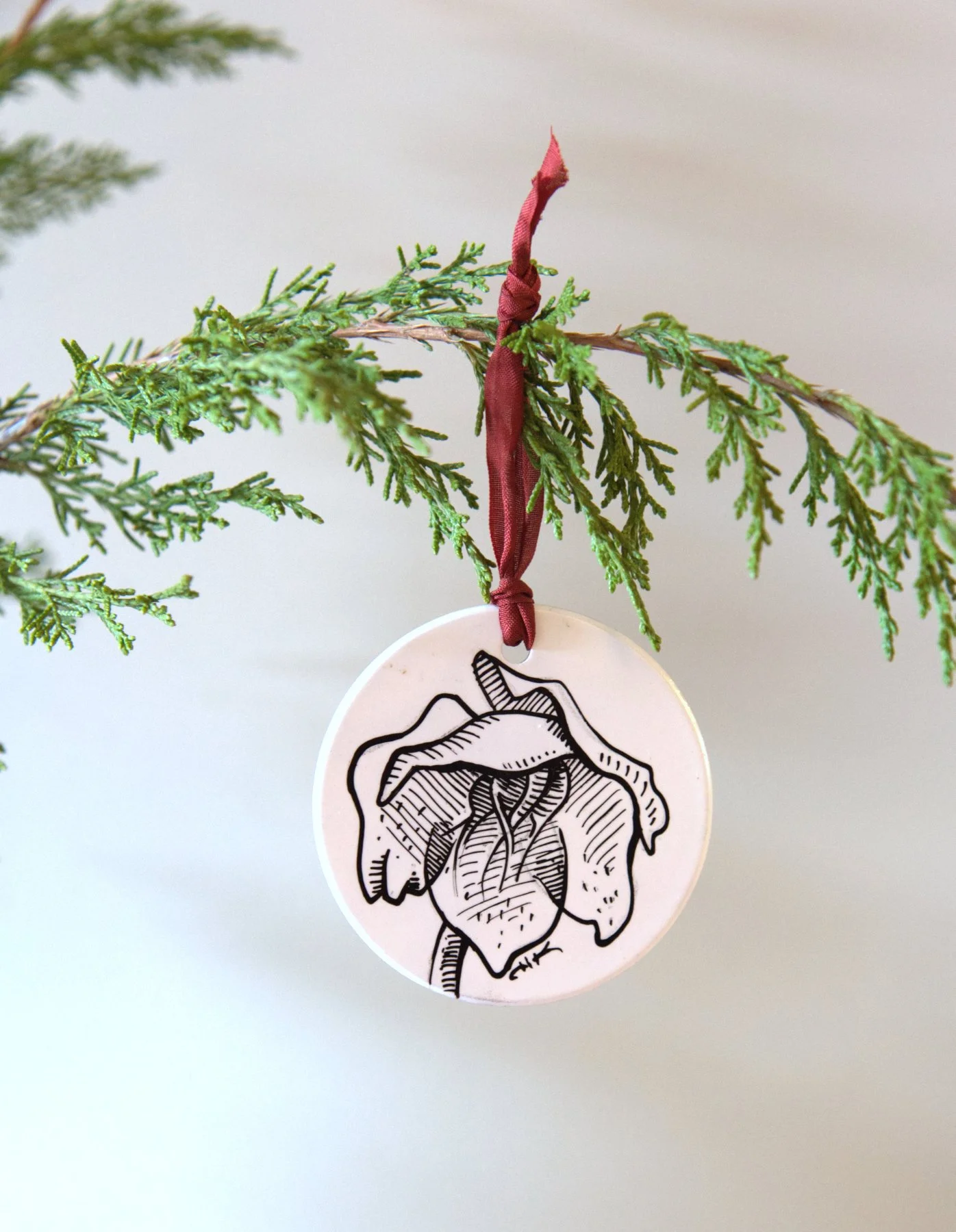 Morning Glory Hand—Drawn Ceramic Ornament