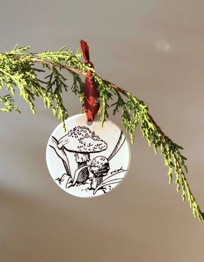 Mushroom 3 Hand—Drawn Ceramic Ornament