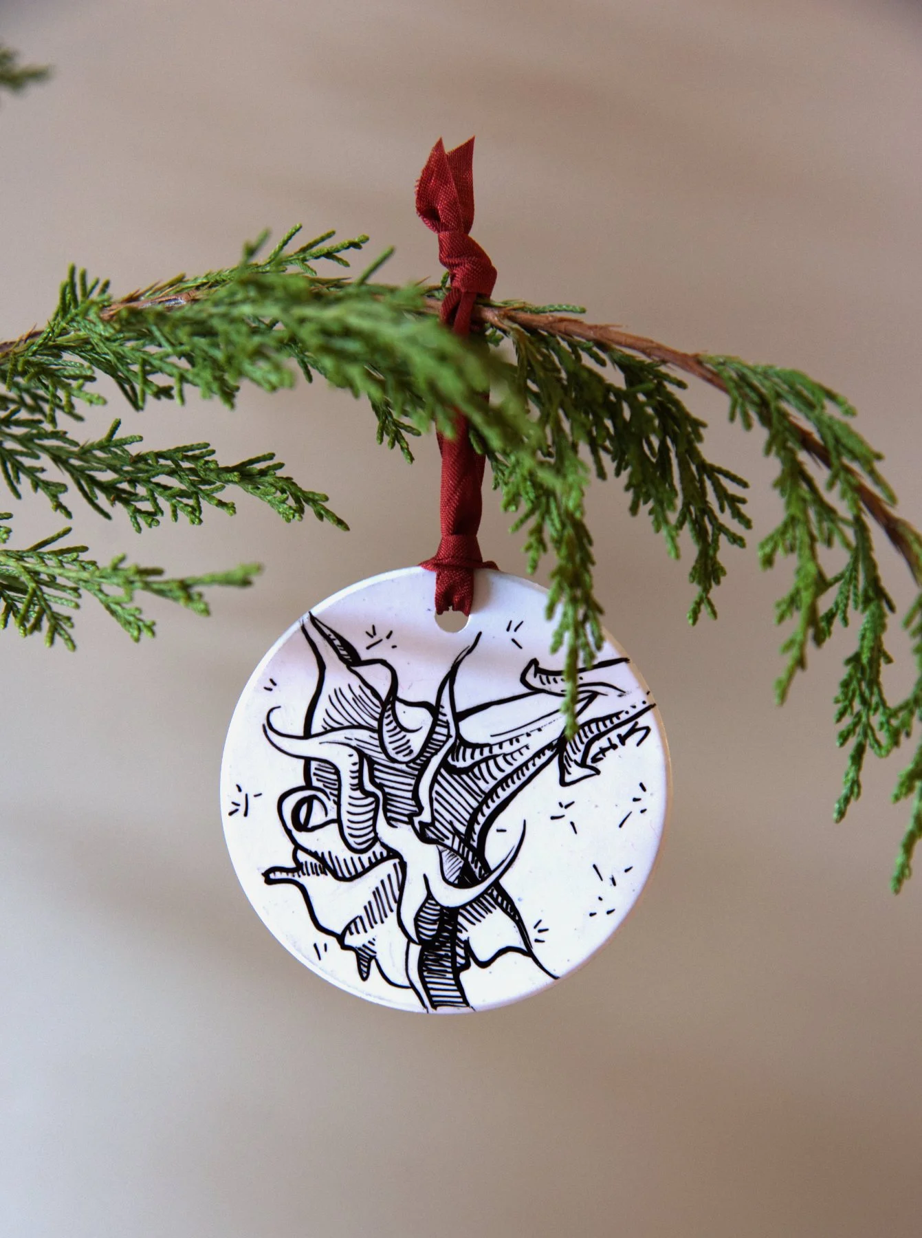 Angel Trumpet Hand—Drawn Ceramic Ornament