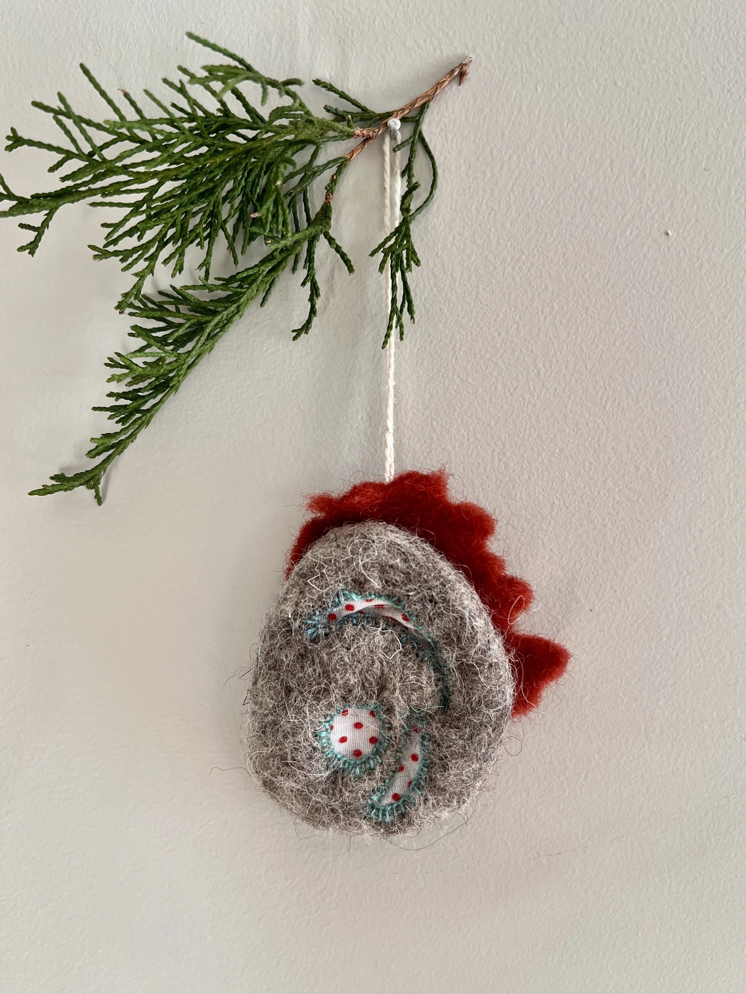 "Dotted Swiss Pouch"  Hand—Felted Ornament