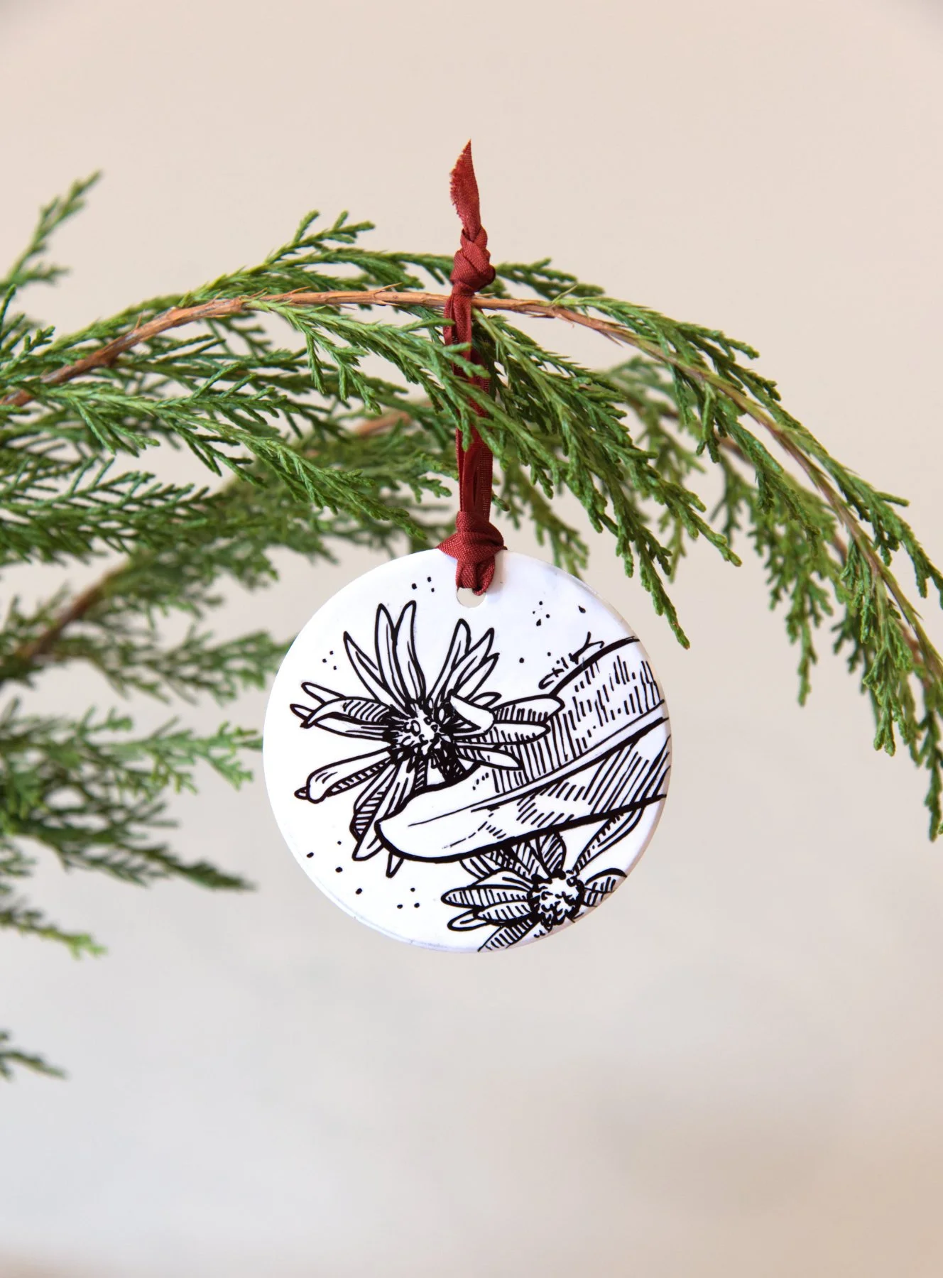 Aster Hand—Drawn Ceramic Ornament
