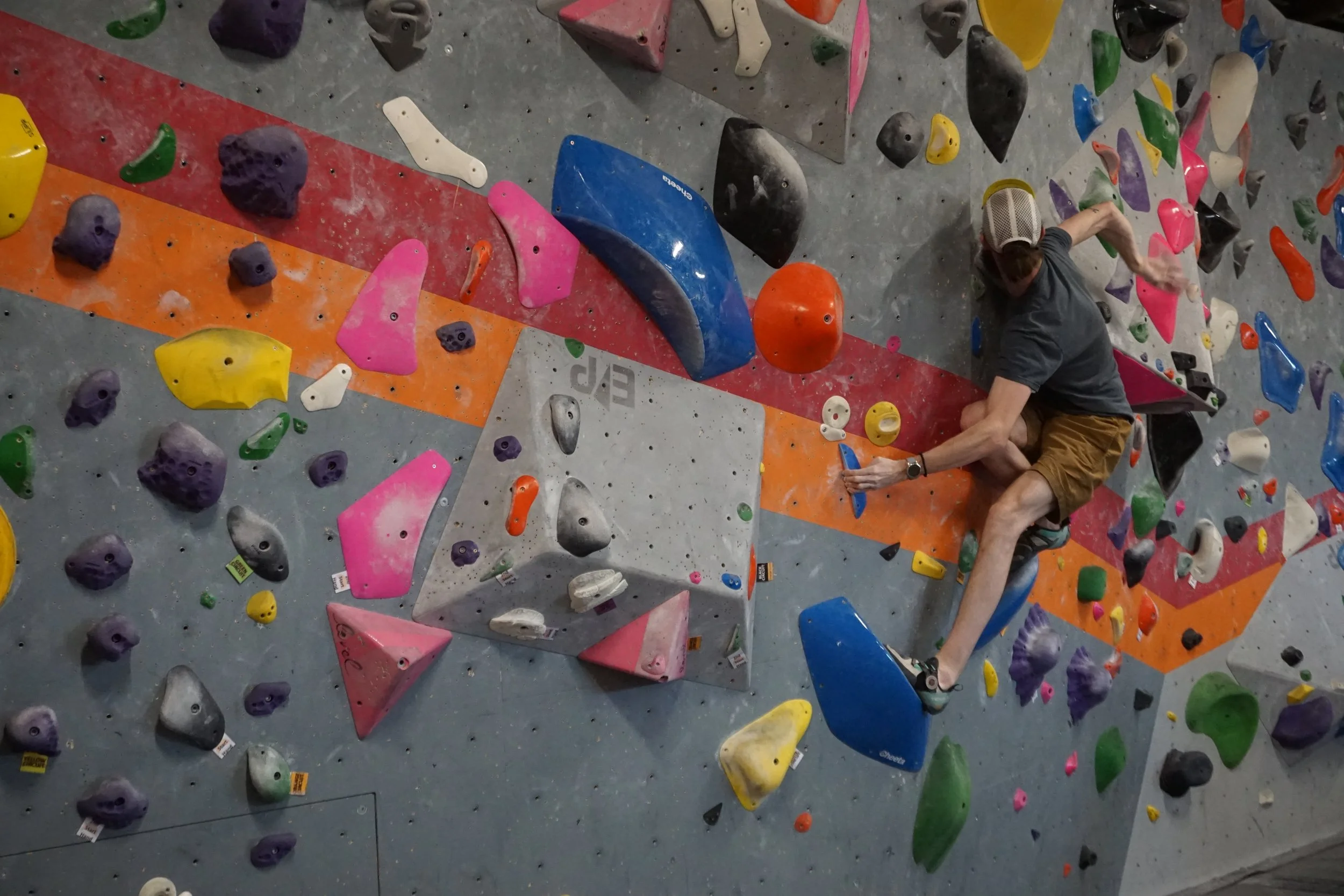 Climber on the bouldering wall.